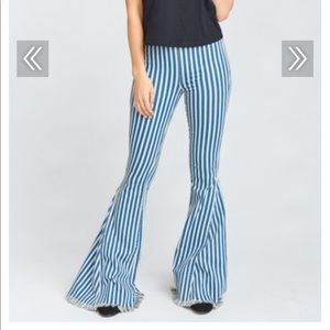 NWT MUMU BERKELEY BELLS ~ INDIGO STRIPE CREAM